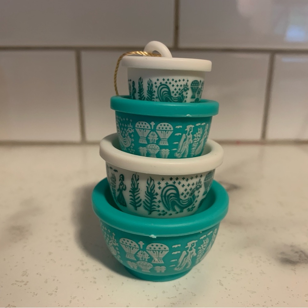 Butterprint Pyrex Inspired Teal and White Nesting Bowls Ornaments